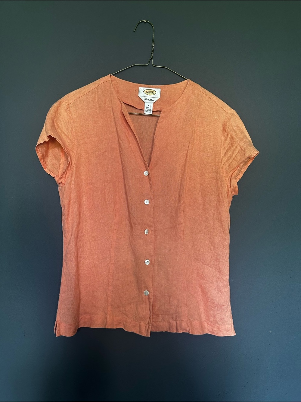 Talbots Coral Orange Linen Button-Front Shirt
